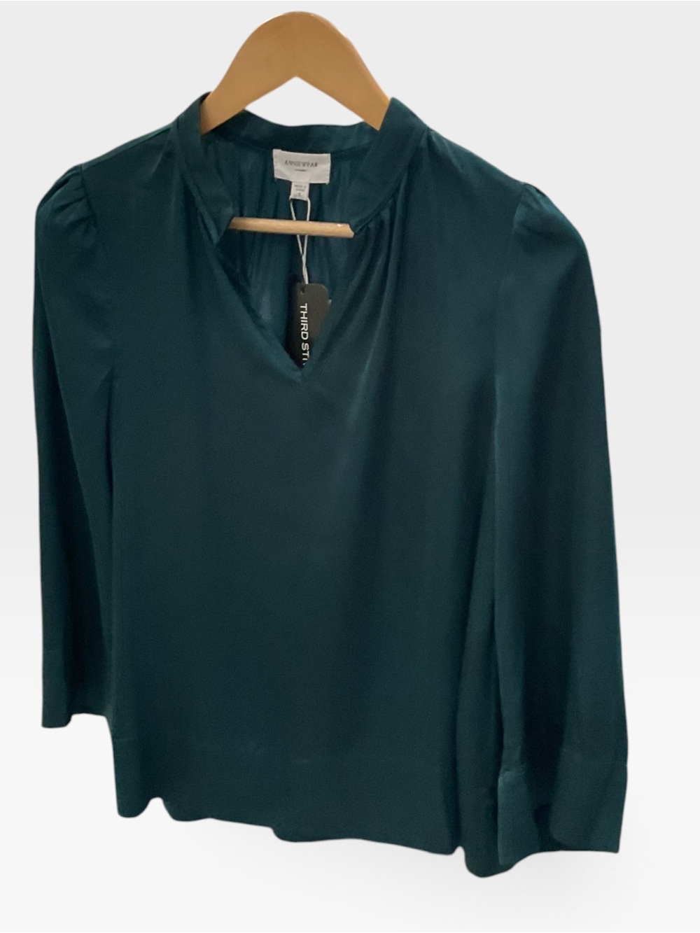 Anniewear Dark Teal Long-Sleeve V-Neck Blouse